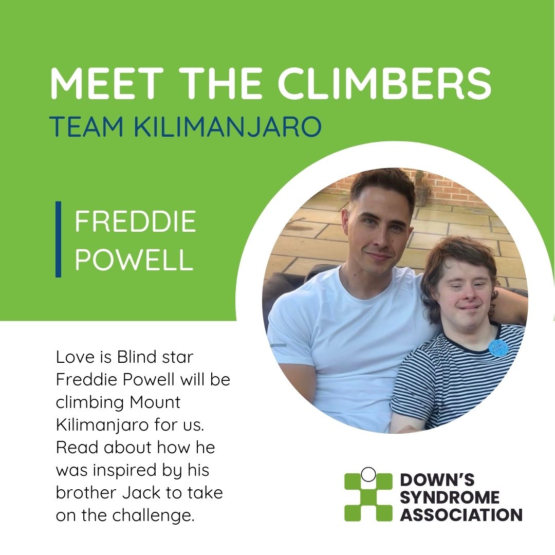 MEET THE CLIMBERS 

Love is Blind star Freddie Powell is one of a team embarking on a 10-day expedition to climb Kilimanjaro. Inspired by his brother Jack, who has Down's syndrome, Freddie is raising funds for the DSA. 

loom.ly/elNZ8g0
#TeamKilimanjaro #Team21