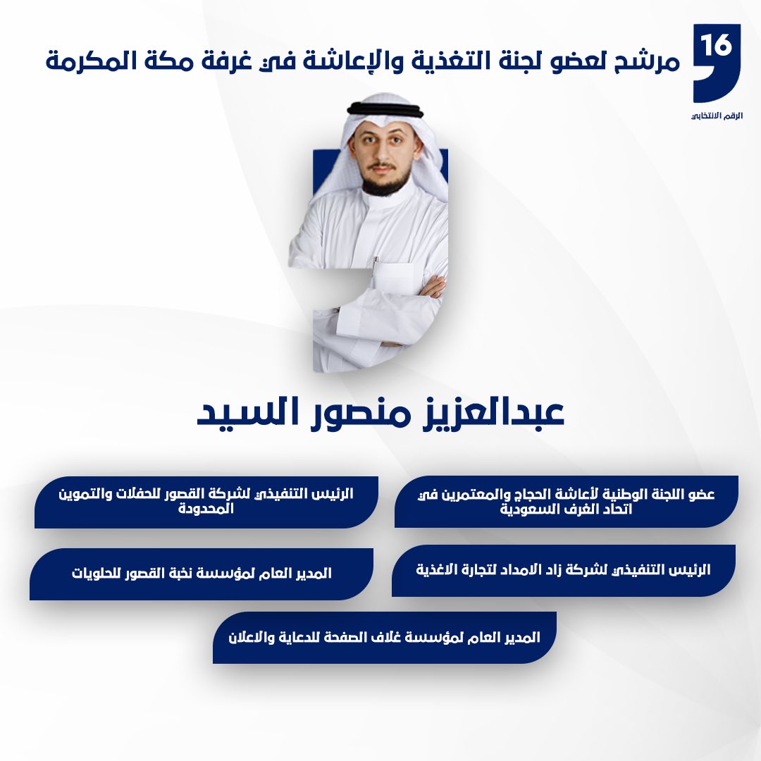 بسم الله الرحمن الرحيم 
يشرفني دعمكم لي بالتصويت لعضوية لجنة التغذية و الاعاشة في غرفة مكة المكرمة 

الرقم الانتخابي : 16 

رابط التصويت makkahchamber.sa/r/BDd

#غرفة_مكة #مكة_المكرمة