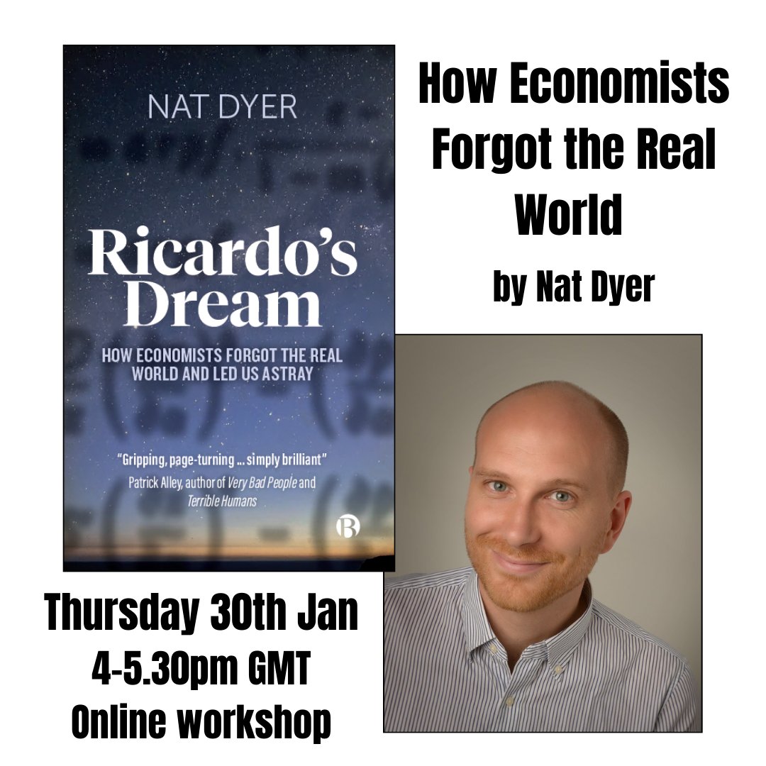 Our next workshop.✨

Tickets are just £5 each.  Limited free concession tickets available.

Schumacher Fellow, Nat Dyer, published his first book 'Ricardo's Dream: 
natdyer.com or on Bluesky or X <a href="/natjdyer/">Nat Dyer</a>.

helmtickets.com/events/9100/ho…

#economists #systemsthinking