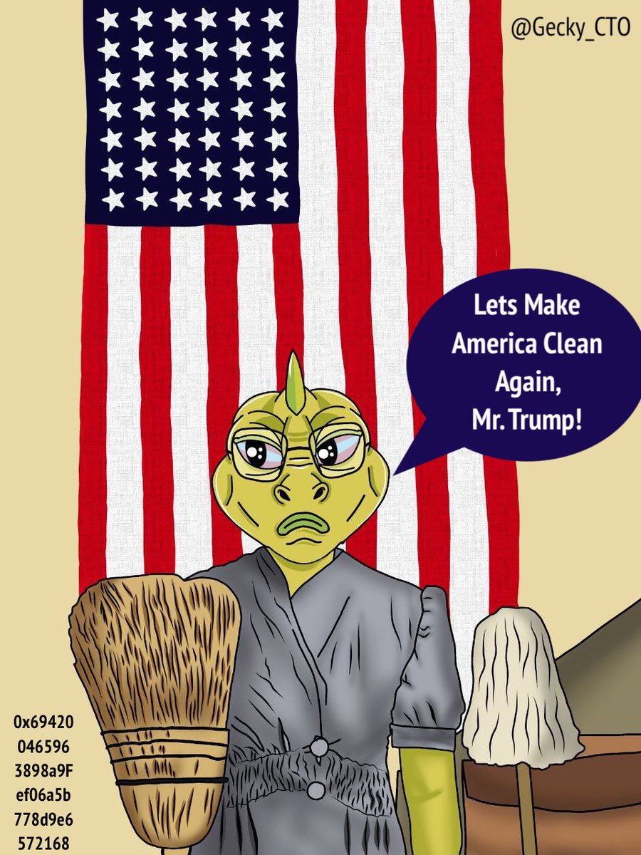 Gecky_CTO's tweet photo. Lets Make America Clean Again, Mr. Trump! 🇺🇸 🧹 Time to sweep away the dirt and bring back the shine! CA/ 0x69420 The Gecky CTO community will be the front runner in this movement. Join the movement and support the clean-up with Gecky!
#Trump #MakeAmericaCleanAgain #MEMEcoin #CryptoCleanUp #CleanAmerica #MAGA #CryptoMemes $Gecky @Gecky_CTO #ETH #BTC #PEPE