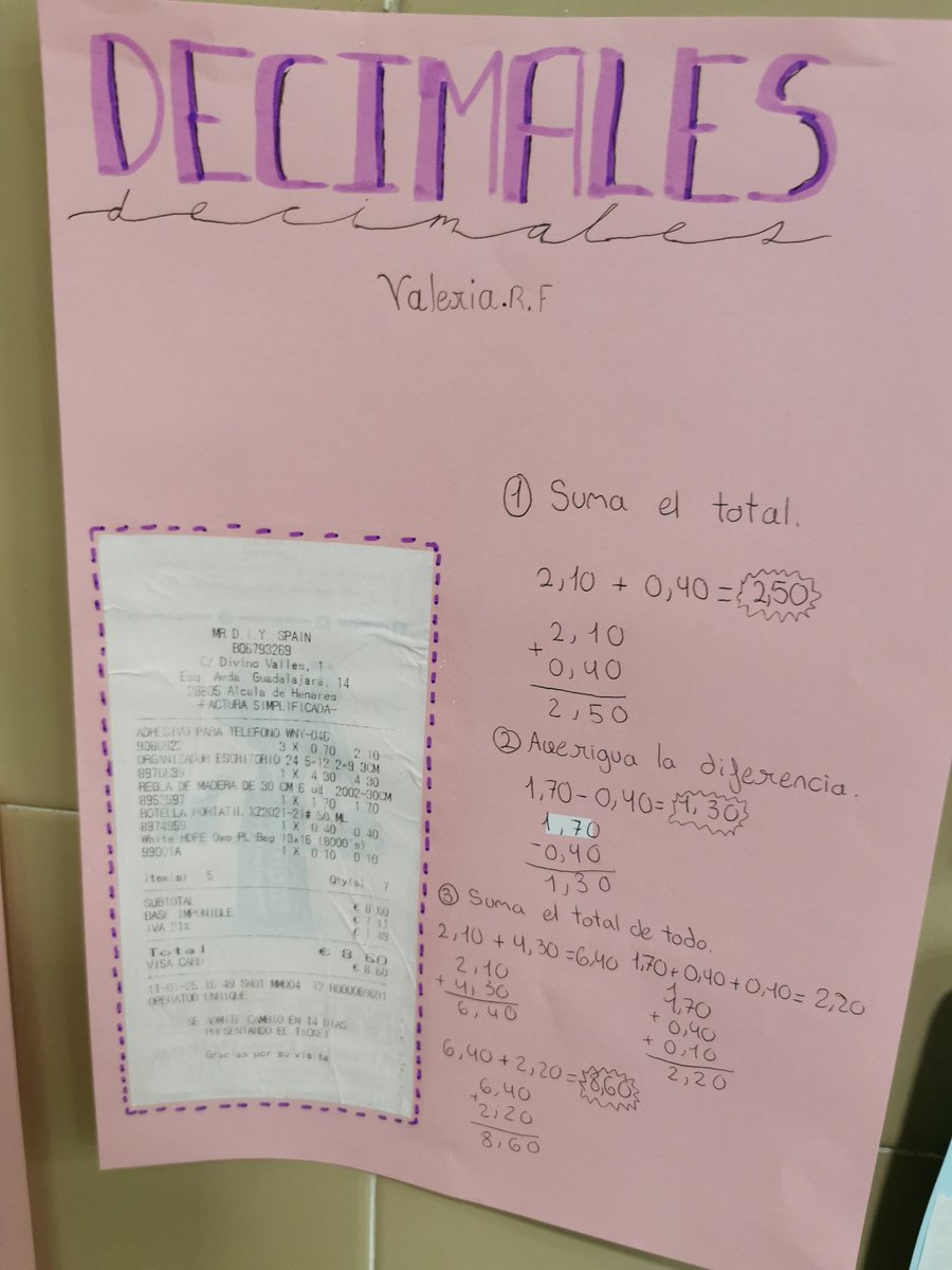 alehoppp's tweet photo. #Decimales
En clase, hemos empezado convirtiendo las fracciones a decimales y ahora, ya estamos trabajando directamente con ellos. Hemos empezado sumando y restando y me ha parecido divertido pedirles tickets de casa para trabajar sobre algo que conocieran 😊
#MétodoSingapur https://t.co/nH4zfARueH