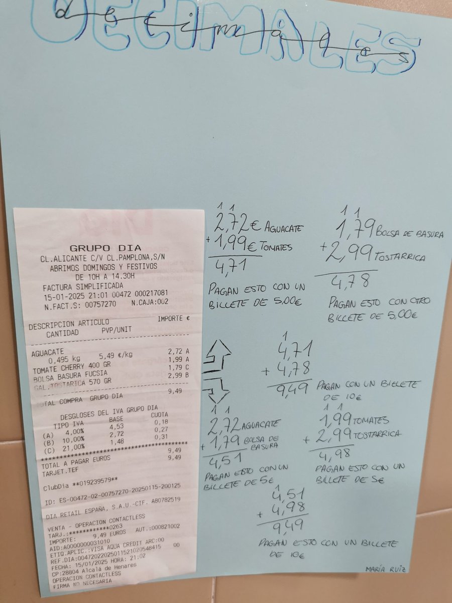 alehoppp's tweet photo. #Decimales
En clase, hemos empezado convirtiendo las fracciones a decimales y ahora, ya estamos trabajando directamente con ellos. Hemos empezado sumando y restando y me ha parecido divertido pedirles tickets de casa para trabajar sobre algo que conocieran 😊
#MétodoSingapur https://t.co/nH4zfARueH