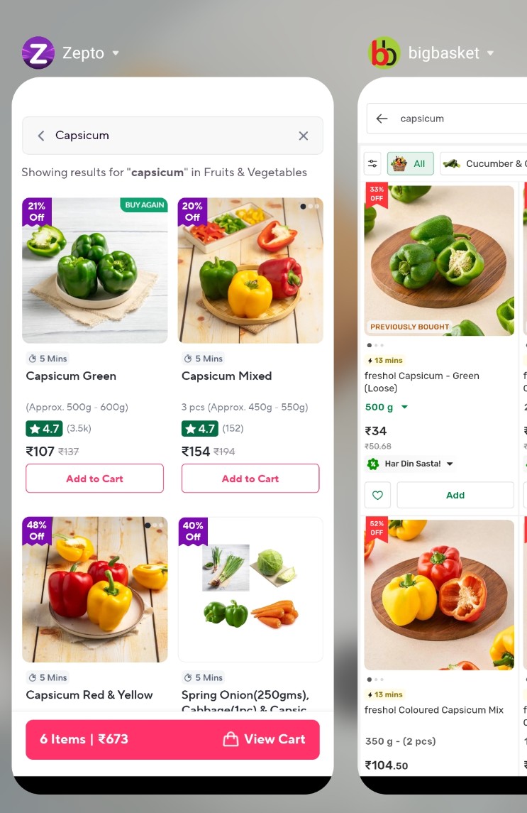 nonstern688's tweet photo. How #zepto start looting the customer by giving free cashback of rs 100.
For the same capsicum with the same qty but under supersaver of zepto the price shows very low with MOV like 1999
Whereas #bigbasket shows a trustworthy company no surge or this type of scams.
#boycottzepto https://t.co/okrh4tWrWL