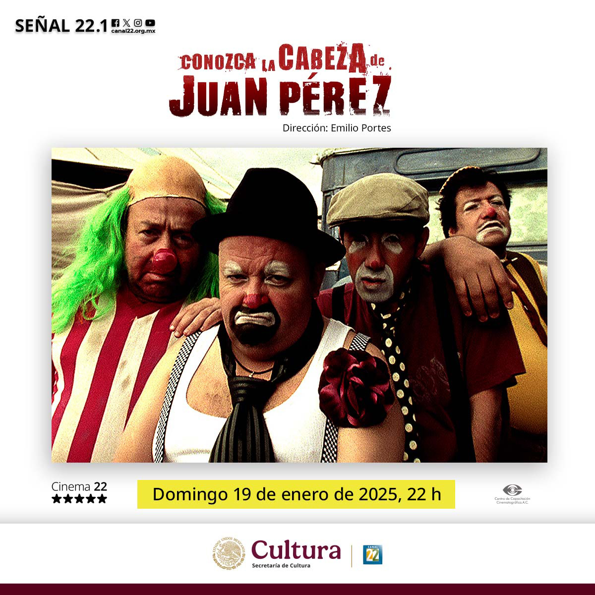 Canal22's tweet image. Disfruta tu fin de semana con lo más destacado del día de hoy. 📺✨

🎵Jazz boleros y algo más | Muladar
⏰17:00 h 
😈 @ChamucoTV 
⏰20:00 h 
🗣#ProgramaEspecial 
Trump, cápitulo II
⏰21:00 h
🎬#Cinema22
Conozca la cabeza de Juan Pérez | Dir. Emilio Portes
⏰22:00 h
