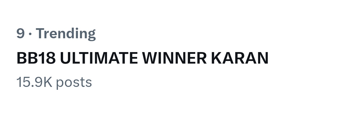 LeenaAishwariya's tweet photo. Omg, Itna jaldi trend ho Gaya 
At No.9 

BB18 ULTIMATE WINNER KARAN https://t.co/GpCNgtkAGQ