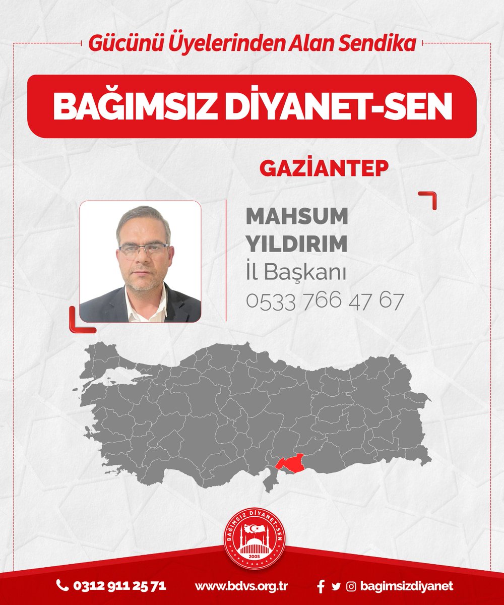 📌 GAZİANTEP İL BAŞKANLIĞIMIZ HAYIRLI OLSUN

Gaziantep İl Başkanımız olarak atanan Mahsum Yıldırım hocamız, görev yaptığı ilde sendikamıza üye olmak isteyenlere yol gösterecek, destek olacak, İlçe Başkanlıklarının oluşturulmasında öncülük edecek ve katılımları artıracaktır.

Bu
