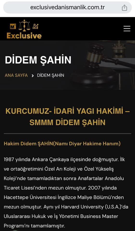 Ben: Bu meslekte beni hiç bir tuhaflık şaşırtamaz artık. Her şeyi gördük.

O sırada idari yargı hakimi olduğunu iddia eden ve hakim cübbesiyle kurduğu danışmanlık sitesinde fotoğraf paylaşan Didem hanım ( Namı Diyar Hakime Hanım ) 🤦🏻‍♂️
