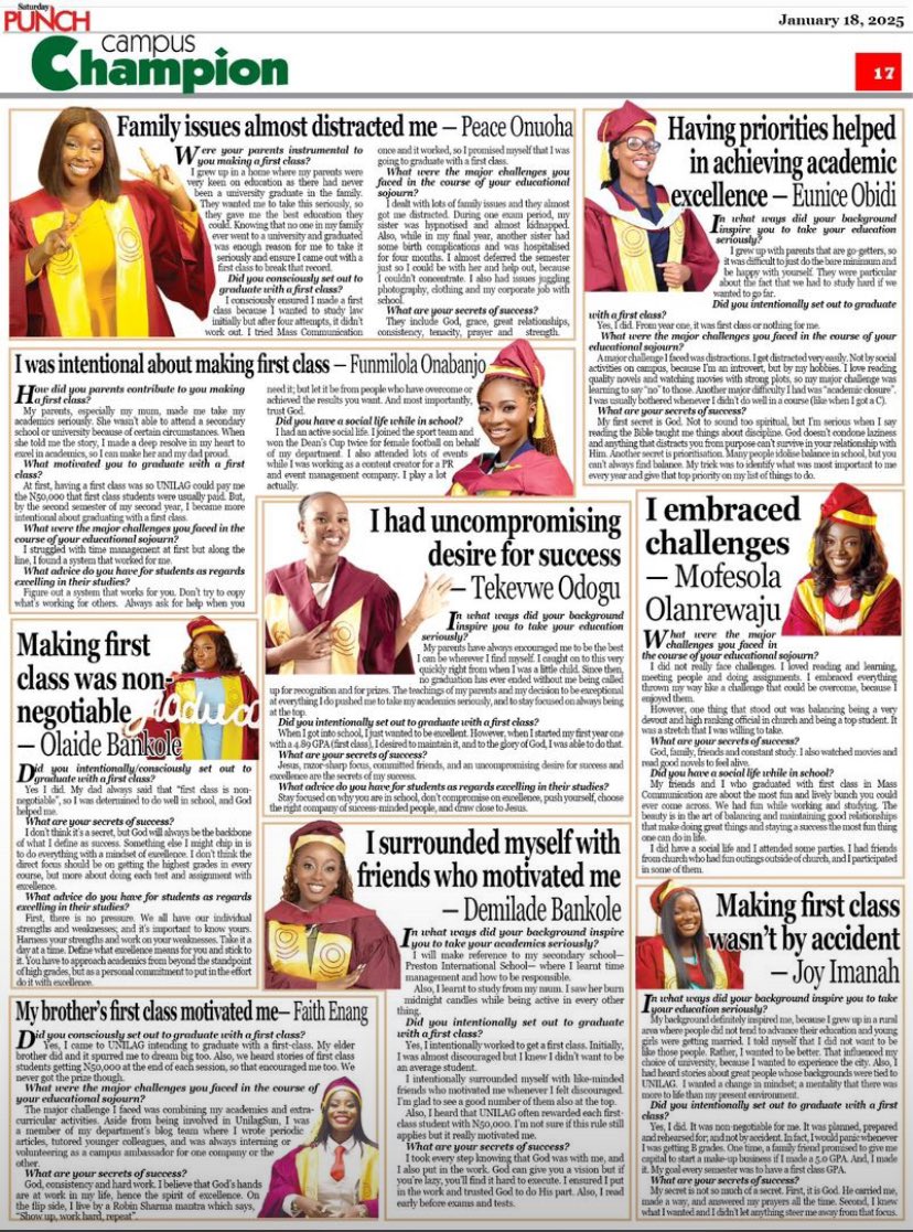 i_MofeRewaju's tweet photo. All 18 first class female graduates of Mass comm Unilag got featured on Punch Newspaper this weekend.

Check out our stories below: 
Tagging some of my girls 🤩
@joy_imanah @d_stinguished @TheFunmiBanjo @theferanmia @IfedayoAyilaran @IfyNgozzzi @ChelseaJegede @demilah11 https://t.co/hKt45RcPkE