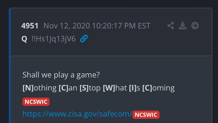 QAnonOnSOL's tweet photo. Are you ready to finish what we started?
'Nothing can stop what is coming' is
NOT JUST A CATCH-PHRASE
Q
#QAnon #SAFECOM #NCSWIC 🍿 https://t.co/b8S3d4st2M
