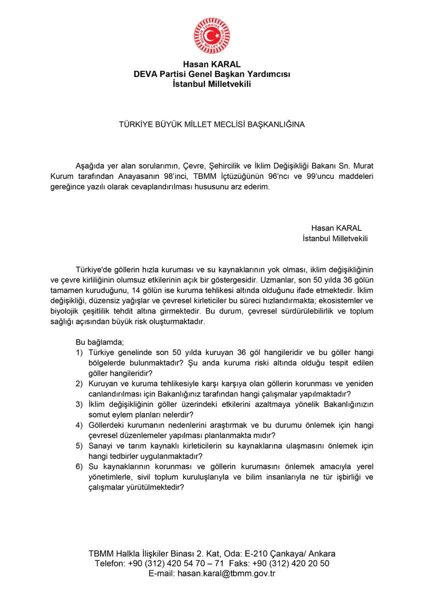 Ülkemizde son 50 yılda 36 göl tamamen kurudu, 14 göl kuruma tehlikesiyle karşı karşıya.

Su kaynaklarındaki bu hızlı azalma, gelecekte ülkemizin gıda güvenliği, tarımsal ihracatı ve ekonomi üzerinde yıkıcı etkiler yaratabilecek durumda. 

Bu nedenle testi kırılmadan tedbir şart.