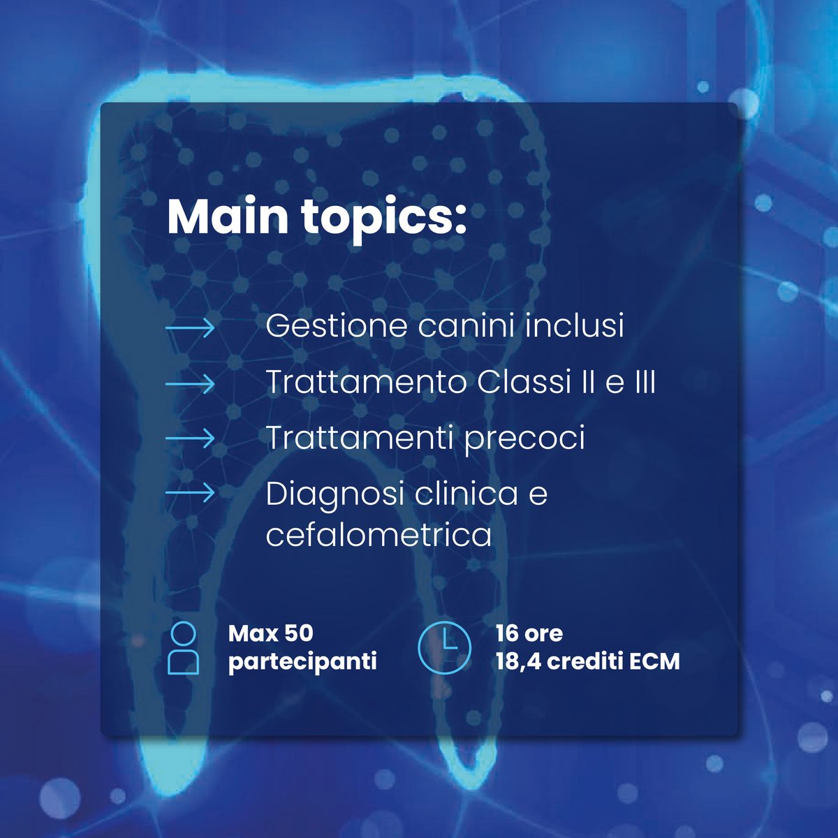 ECM in Ortodonzia dell'età evolutiva #UCBMAcademy - 2 giorni intensivi con Raffaele Schiavoni, Advisory Board del Corso di Laurea in Odontoiatria #UCBM, tra diagnosi innovative, gestione canini inclusi e trattamenti all'avanguardia. Scopri di più: bit.ly/4iVX1p1