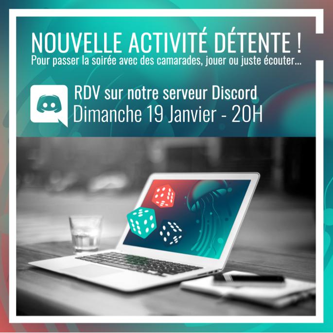 🎲 CE SOIR : nouvelle Activité Détente ! Venez participer (ou juste écouter et passer la soirée en bonne compagnie) à une incroyable session de "Château Aventure : Nom de Zeus !" 

📍 RDV sur Discord à 20h