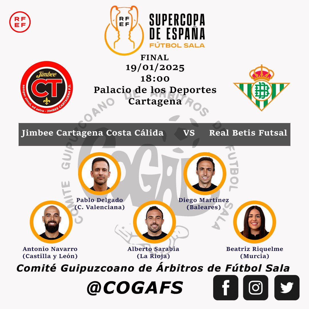 Comitรฉ Guipuzcoano de รrbitros de Fรบtbol Sala (@cogafs) on Twitter photo ๐ Supercopa de Espaรฑa | Final
๐ฅ Pablo Delgado / Diego Martรญnez
๐ฅ Antonio Navarro / Alberto Sarabia
๐ค Beatriz Riquelme
@jimbeecartagena ๐ <a href="/RealBetisFS/">Real Betis Futsal</a>
#futsal #aretofutbola #futsalreferee #referee #arbitro #arbitra #ctafs #rfef #cartagena #quenotelocuenten #cogafs ๐ Supercopa de Espaรฑa | Final
๐ฅ Pablo Delgado / Diego Martรญnez
๐ฅ Antonio Navarro / Alberto Sarabia
๐ค Beatriz Riquelme
@jimbeecartagena ๐ <a href="/RealBetisFS/">Real Betis Futsal</a>
#futsal #aretofutbola #futsalreferee #referee #arbitro #arbitra #ctafs #rfef #cartagena #quenotelocuenten #cogafs