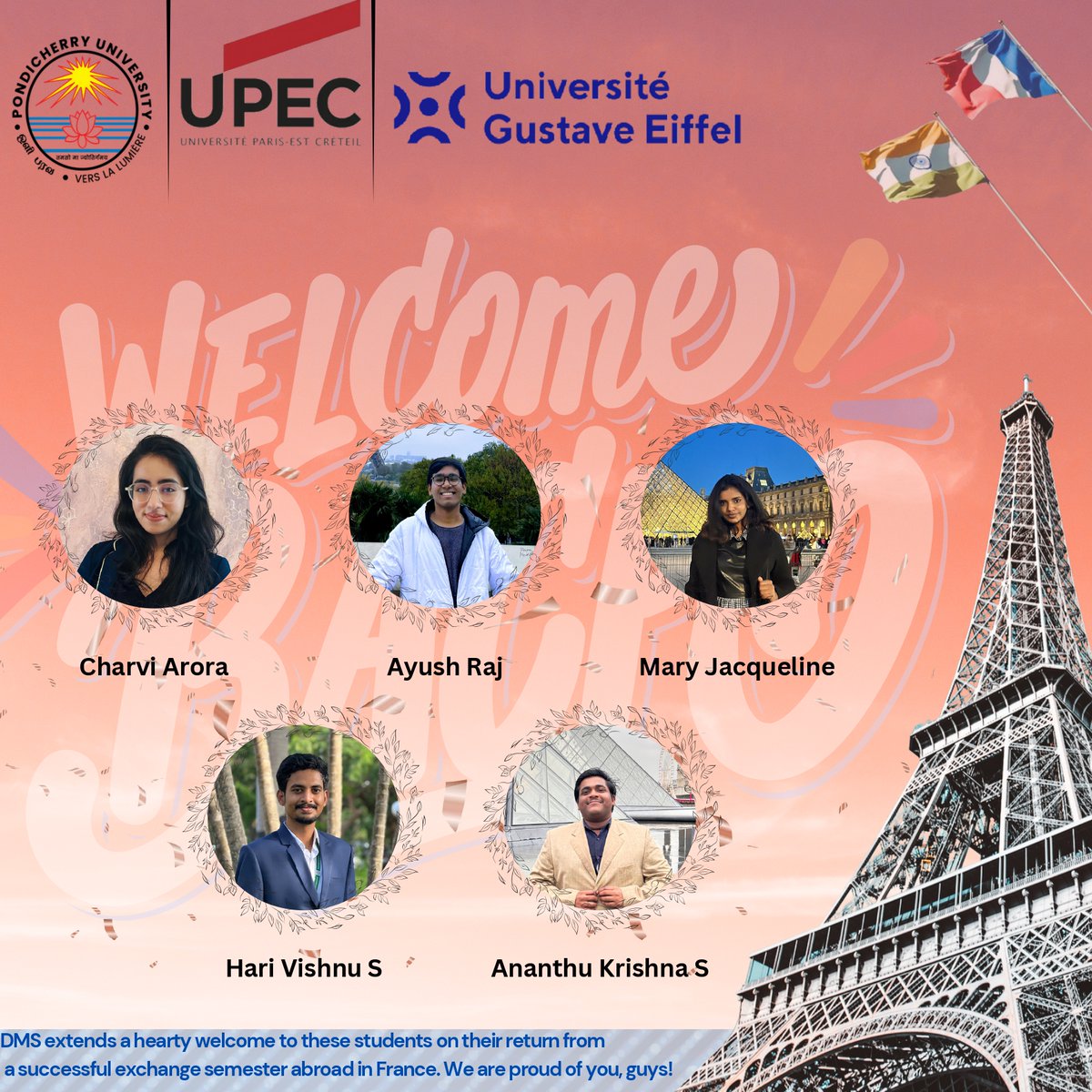 DMS_since_1986's tweet photo. Guess who added "French connoisseur" to their resumes? @DMS_since_1986  couldn't be prouder to welcome our students back from their exchange semester at our French🇫🇷 partner universities. We can't wait to hear your experience from abroad. @UPECactus @PondiUniVC @UniEiffel_VPInt https://t.co/YT1xd2DJFY