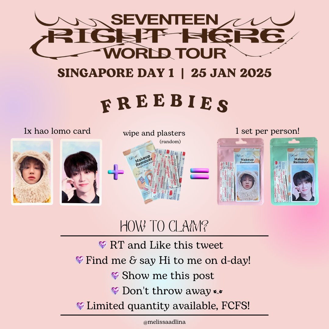 Seventeen Right Here in Singapore D-1 🇸🇬 Freebies by <a href="/melissaadlina/">💎 Mels⚡️</a> 

🐸🎱Minghao🎱🐸

💗25th Jan 2025 (Saturday)
💗RT and Like
💗Location will be updated on d-day

See you Carats! 💙

#SEVENTEEN_RIGHT_HERE_IN_SINGAPORE #SVTinSG #SVT_RIGHT_HERE_IN_SINGAPORE #SEVENTEENinSG