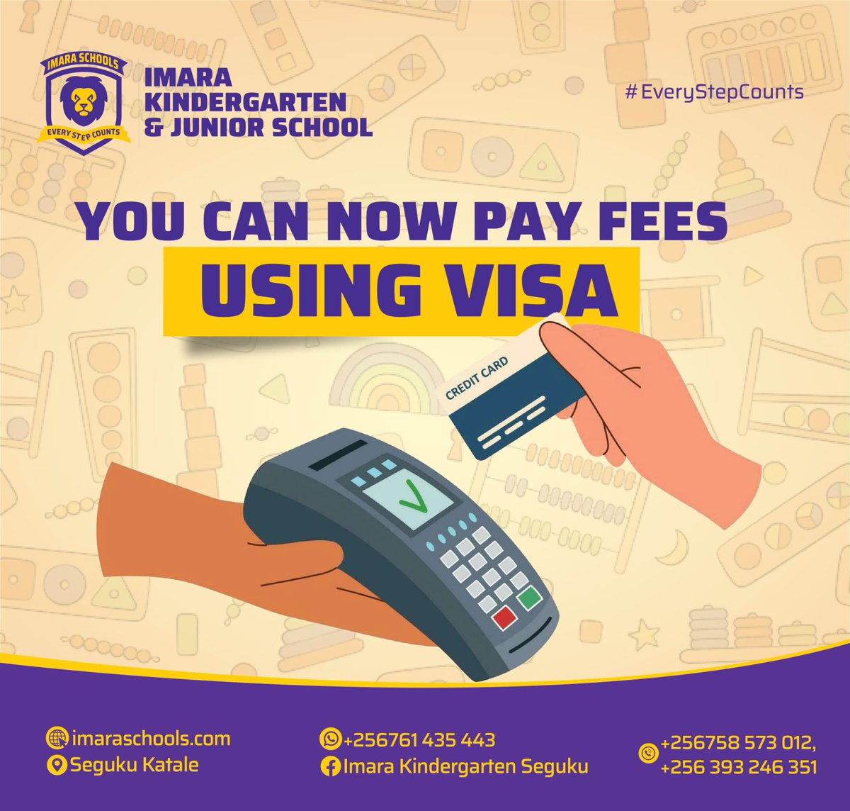 ImaraKinder's tweet photo. We've made it more convenient for you to clear your child's school fees. No more lines and cues!
You can now use your VISA card in a hustleless procedure.
#ImaraSchools
#imaraschoolseguku 
#everystepcounts https://t.co/VTDnrAgTtl