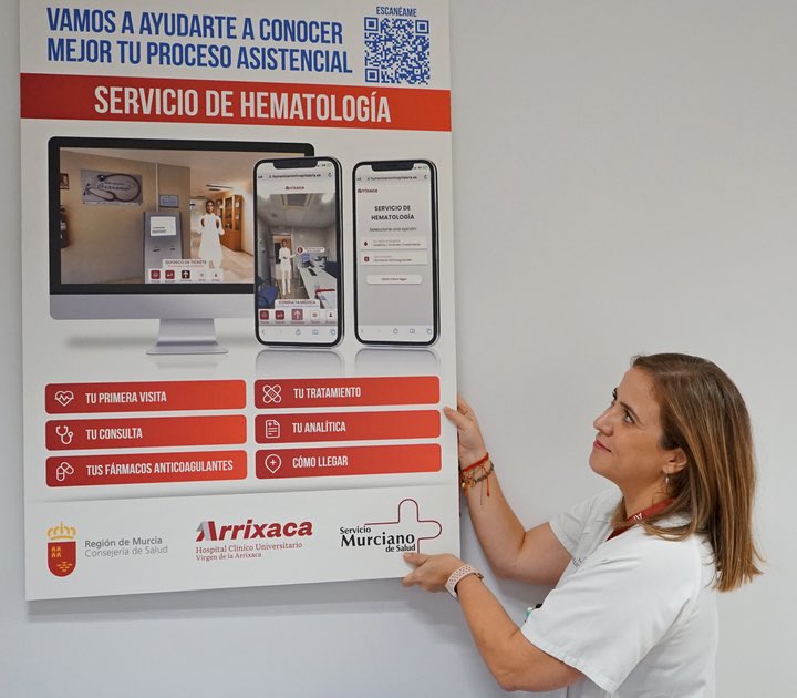 🩸 El servicio de Hematología de <a href="/AreaUnoArrixaca/">Área 1 Arrixaca</a> ha creado una app para guiar a los pacientes en su primera visita al Hospital de Día. 

🫂 Se trata de un paso más en la humanización de la sanidad ya que podrá beneficiar a unos 50 pacientes cada año a los que se les diagnostica