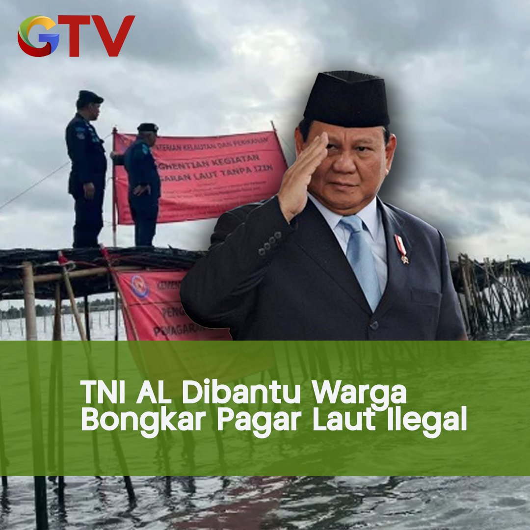GTVID_News's tweet image. Panglima TNI Jenderal Agus Subiyanto memastikan pembongkaran pagar laut di pesisir Kabupaten Tangerang, Banten, berlanjut. .IDO

#Pagarlaut #iNews #Berita #Prabowo #TNIAL #laut #pagarmisterius