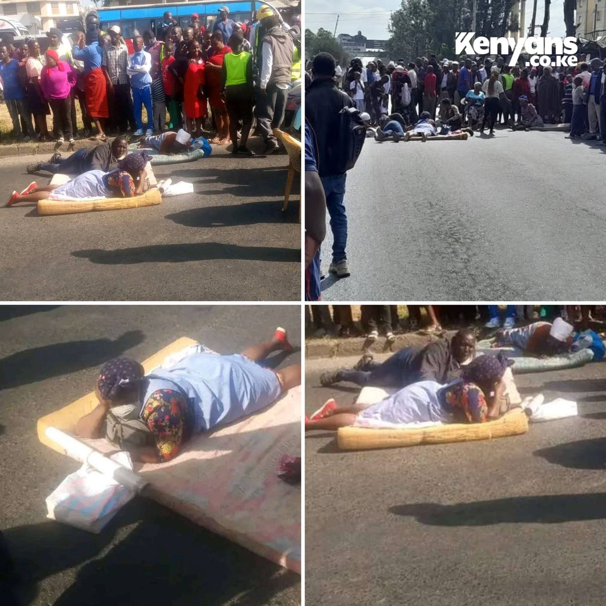 Nairobi residents block section of Jogoo Road by sleeping on mattresses in protest after government demolishes their houses