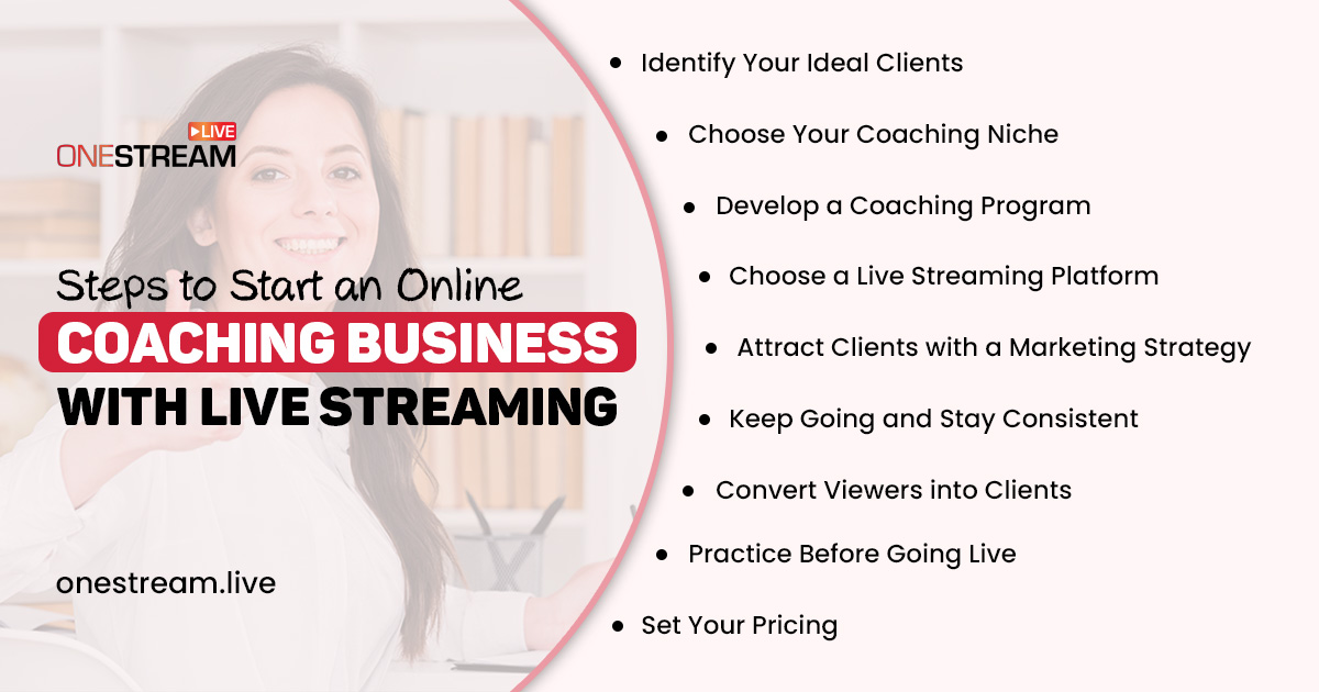 onestreamlive's tweet image. Are you ready to launch your online coaching business? Live streaming makes it easy! Follow these simple steps to attract clients today. 

Learn more: onestream.live/blog/online-co…

#OneStreamLive #OnlineCoaching #LiveStreamingTips