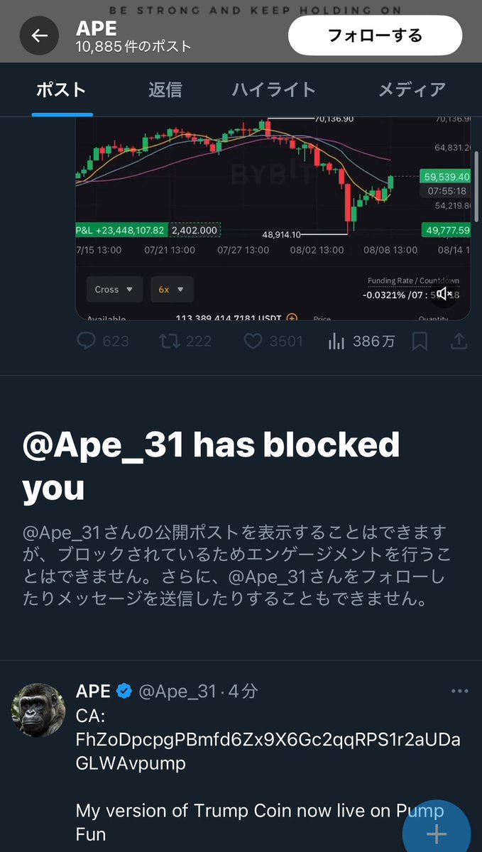 ブロックされた
黒だね
フォロワー多めの日本人何人かこの猿の引用ポストしてたから注意