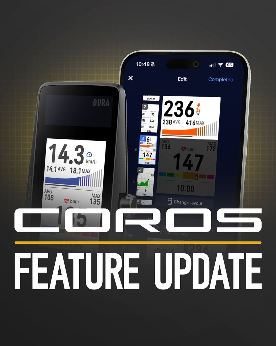 COROSJapan's tweet photo. COROS DURA 最新アップデート🚴

COROS DURA がトレーニングや冒険の相棒となるためのアップデート、新機能が実装されました。

📈 新しいチャートやインターフェース
🔖 接続アクセサリの名称変更
🔋 接続アクセサリの電池切れ警告
🗺️ ナビページのデータフィールド追加
🚀 その他多数！

#COROSDURA https://t.co/AjHTRajAeX