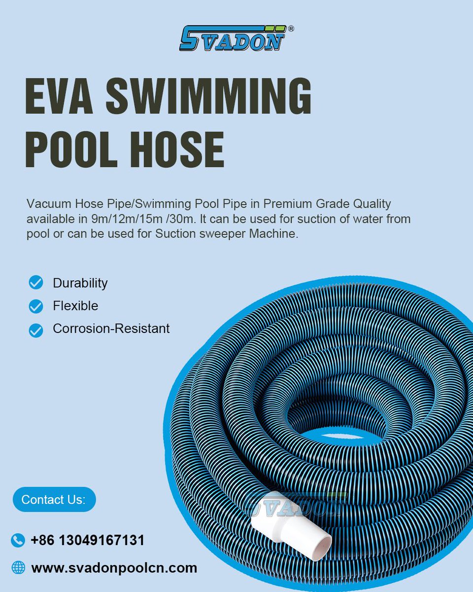 JoeyLeu64188999's tweet image. Svadon Swimming Pool Vacuum Hose

    The vacuum hose is made of high quality EVA material and are available in 9m/12m/15m/30m. The hose is flexible and strong. 👍 👍 

#vacuumhose #evaplasticvacuumhose #abovegroundpoolvacuumhose #swimmingpoolcleaninghose #svadon
