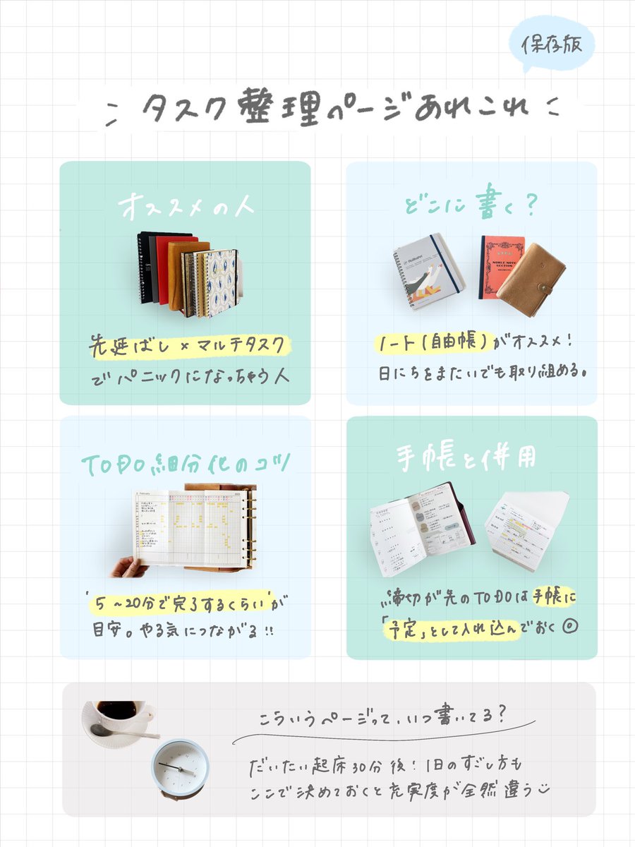 ninna_planner's tweet image. 先延ばしグセ×マルチタスクでパニックになっちゃうわたしの、タスク整理ノートです🗝️

TODOをこなす理由と締切日を書くのがポイント。1週間分のタスクを一気に書いて、確認しながら過ごすのもおすすめ！
TODOページってなかなか変わり映えしないから、普段とは違うページにしたい時にもぜひ☺︎