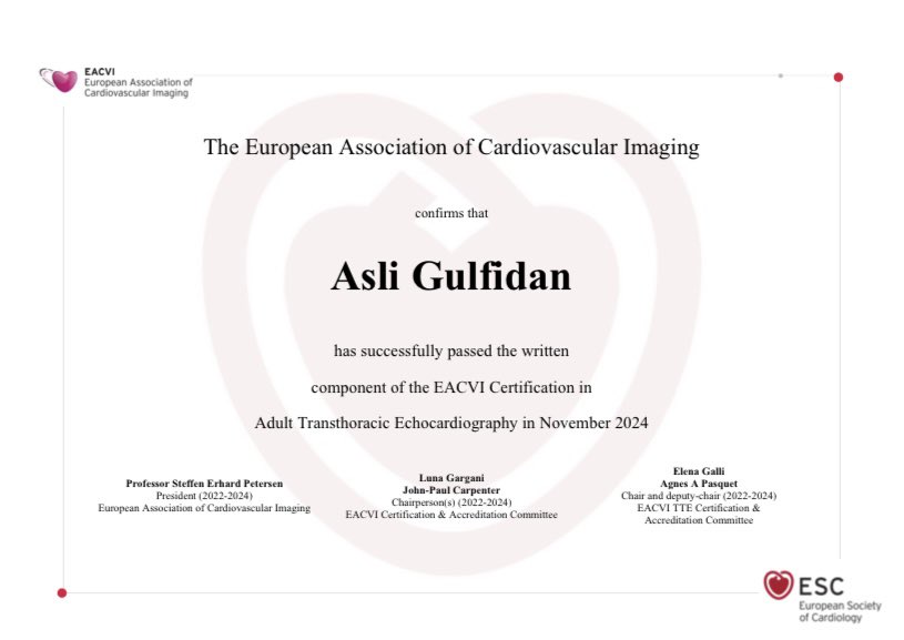 I’m proud of my wife <a href="/aslgulfidan/">Aslı Soysal</a> and congrats her for the EACVI certification she has received 👏🏽🫶🏽 <a href="/TKDsosyal/">Turkish Society of Cardiology</a> <a href="/escardio/">European Society of Cardiology</a> <a href="/iu_cerrahpasa/">İstanbul Üniversitesi-Cerrahpaşa - #eniyiolmakiçin</a>