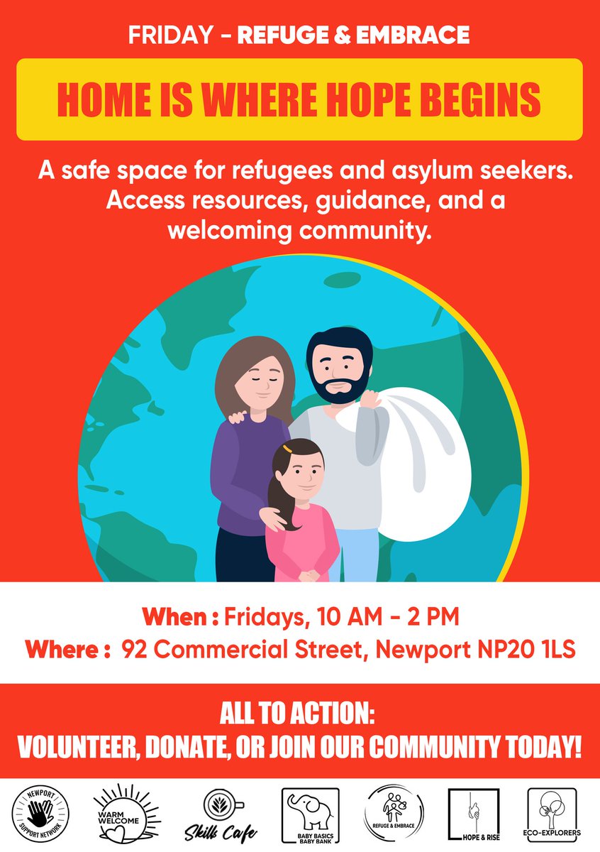 🏠 Home is Where Hope Begins
Refuge &amp; Embrace: A Haven for Refugees
🤝 Safe space for refugees &amp; asylum seekers.
📚 Resources, guidance &amp; welcoming community
📅 Fridays, 10am-2pm
📍 92 Commercial St, Newport
💖 Volunteer, donate, or join us today!
#RefugeSupport #HopeBeginsHere