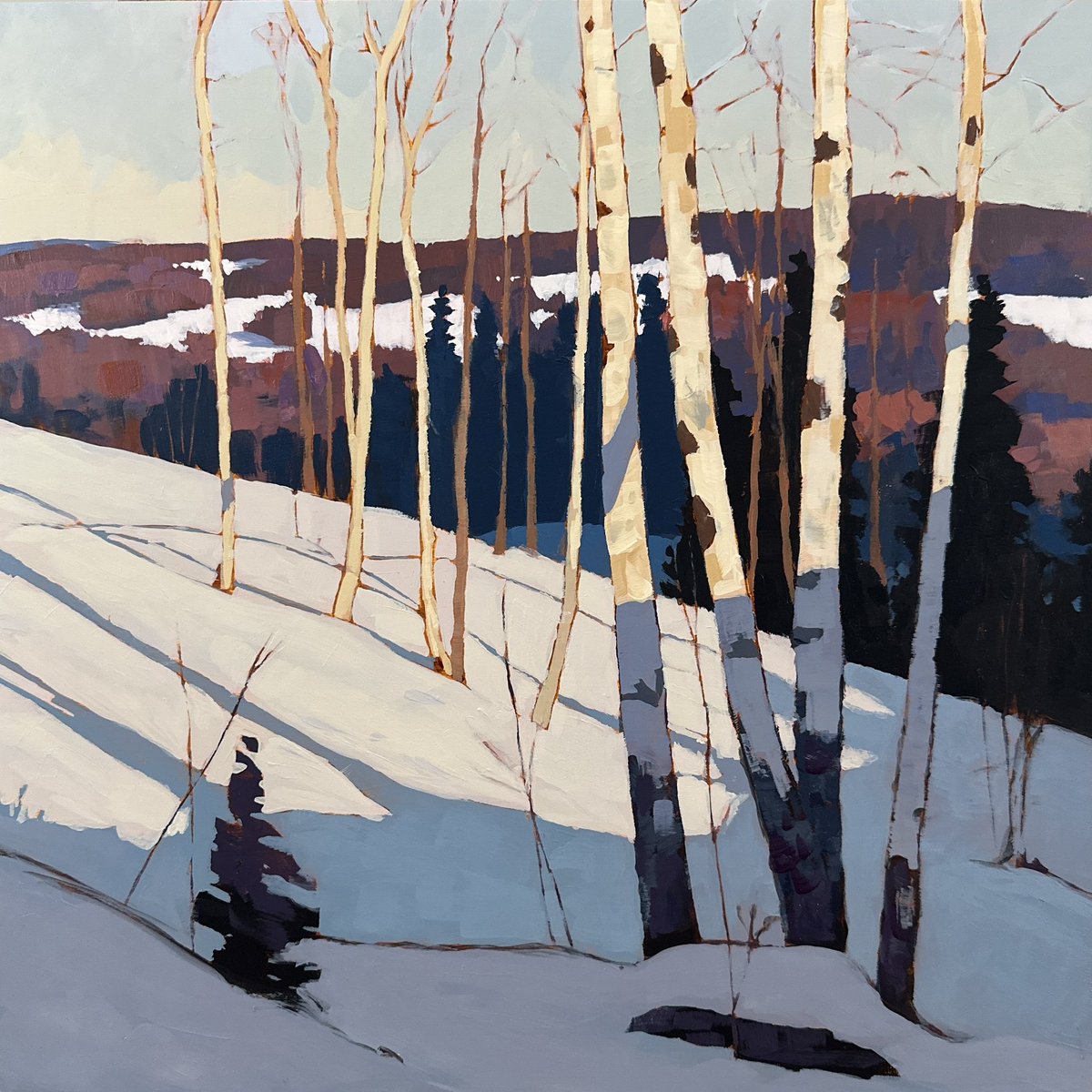 This is my love letter to the moments when I’ve been out skiing alone in the woods and stopped to take in the simple beauty of it all. I hope you enjoy the results!

WINTER BIRCHES, 16x16”, Acrylic