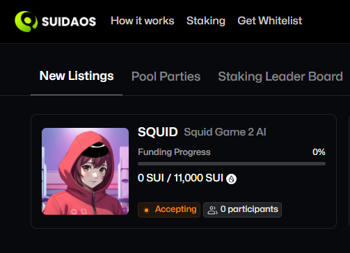 Welcome the 3rd Project on SuiDaos!

Hyped to introduce: Squid Game 2 AI @SquidGame_2AI is now live on SuiDaos!

Squid Game 2 AI takes interactive survival gaming to the next level with AI-driven scenarios and real-time monitoring. With the right strategy and a bit of luck, the