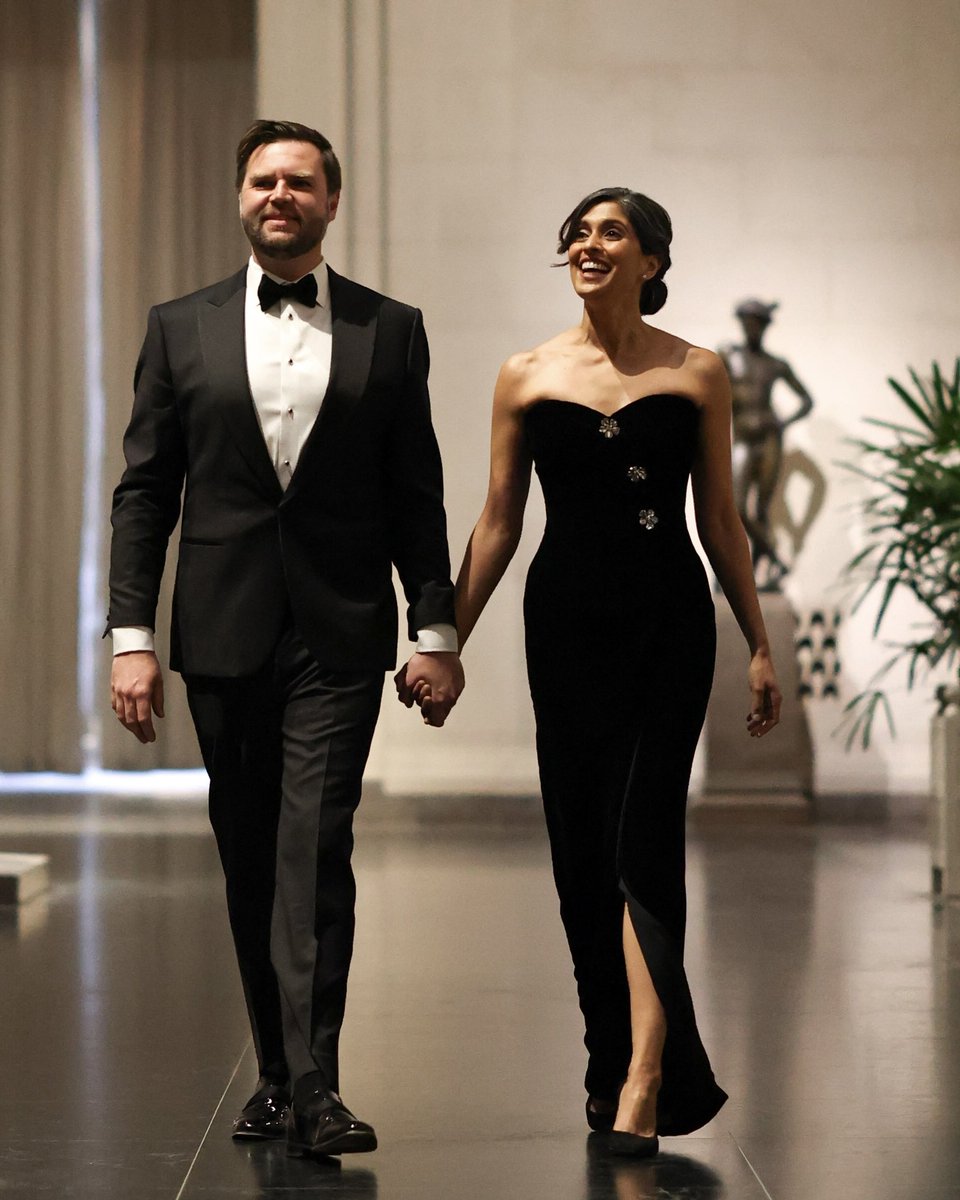 Incoming Second Lady, Usha Vance, wears a custom noir velvet gown