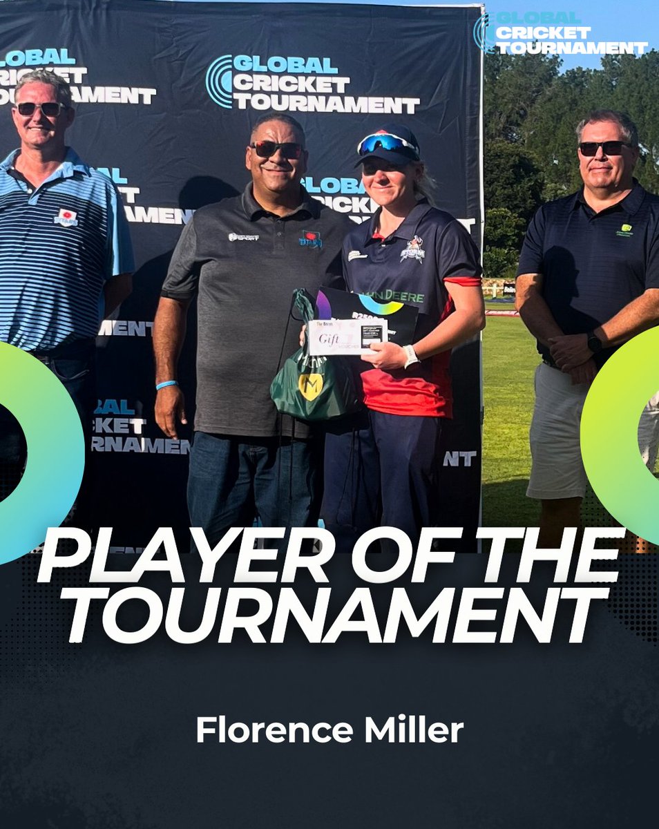 Your player of the tournament for the #GCT2025 can be none other than THE Florence Miller.

100 runs from 50 deliveries was nothing short of phenomenal!

A massive thanks to our sponsors for our player of the tournament's prizes:
@mitchumsa
Jondo Sport
The Baron