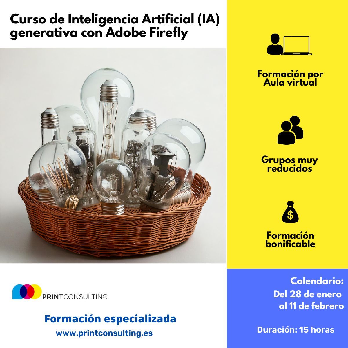Print_Consult's tweet photo. La IA Generativa ha revolucionado la forma en que diseñamos, creamos y optimizamos recursos.
Co este curso práctico dominarás las herramientas de IA generativa de Adobe, explorando su potencial en proyectos reales.
▶️Info: https://t.co/3gsqz9JWq4
#IAgenerativa #PrintConsulting https://t.co/xFM8CNKZI1