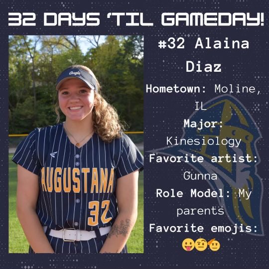 32 more days until the 2025 season opener. Meet #32, freshman catcher, from Moline, IL,⁦<a href="/alainadiaz01/">Alaina Diaz</a>⁩ #VikesOnSpikes