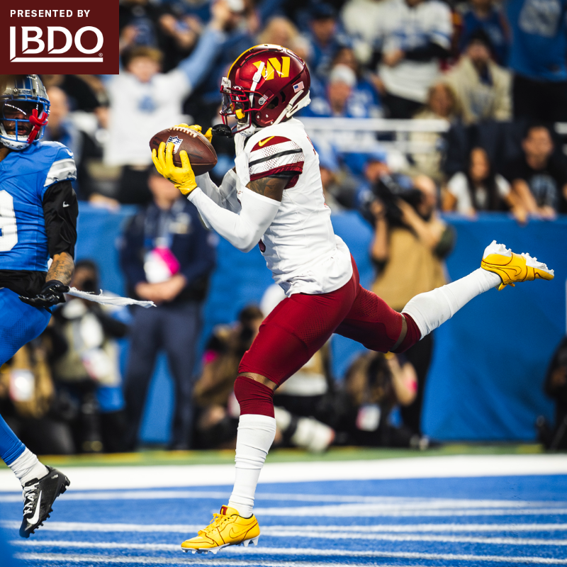 Commanders's tweet photo. .@MikeSainristil is the first rookie with two interceptions in a playoff game since 2015 🥶