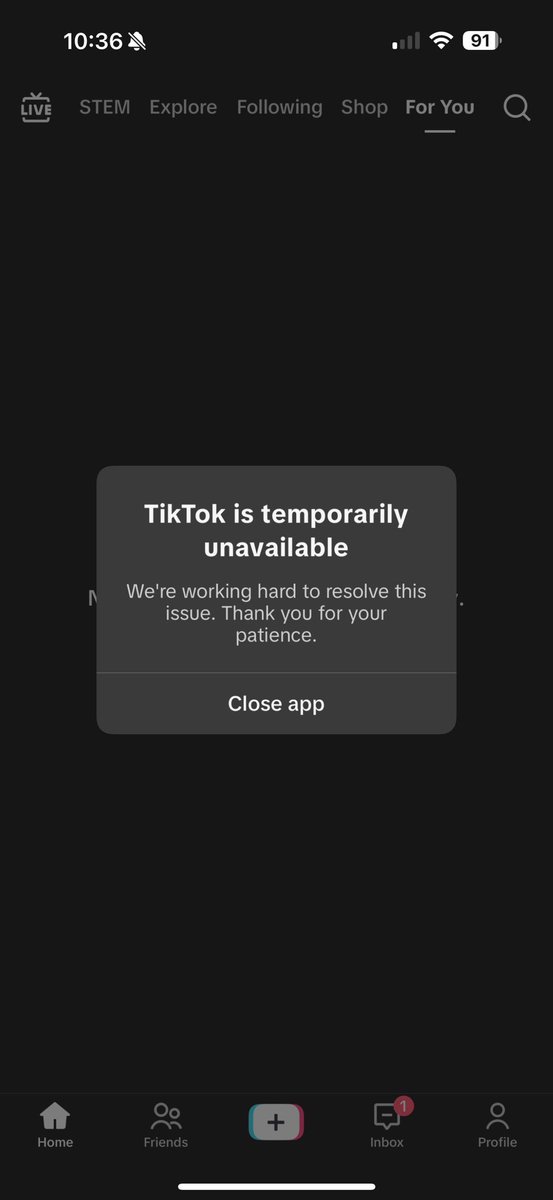 ThePadiano's tweet photo. @tiktok_us changed their pop up message this morning seemingly coinciding with @realDonaldTrump’s truth social post. TikTok back on later today? 👀 #tiktokban #savetiktok https://t.co/Jt123AAqw1