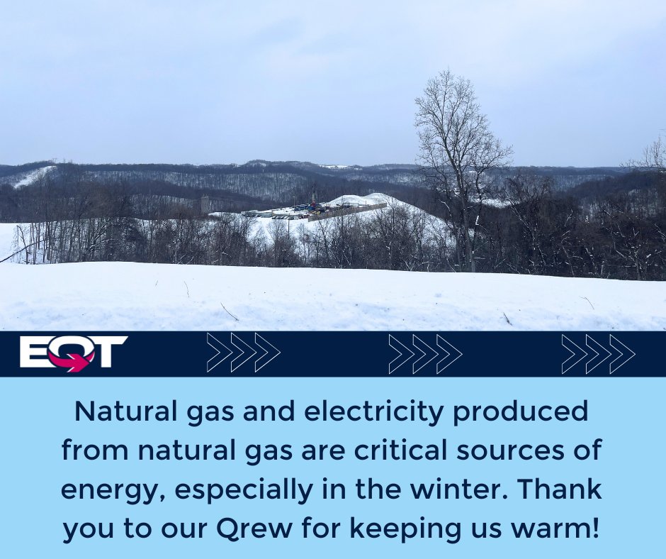 EQTCorp's tweet photo. Natural gas and electricity produced from natural gas are critical energy sources throughout the year, but especially during the winter months. Thank you to all of our #Qrew who make this a reality! https://t.co/7PzgF5b3b8