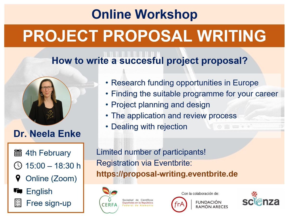 Os invitamos a participar el día 4.2.2025 en el taller online “Writing a Project Proposal”. El taller ofrece a los participantes una visión general de las oportunidades de financiación más importantes a nivel nacional y europeo. Más info aquí:
buff.ly/4gcYPaM