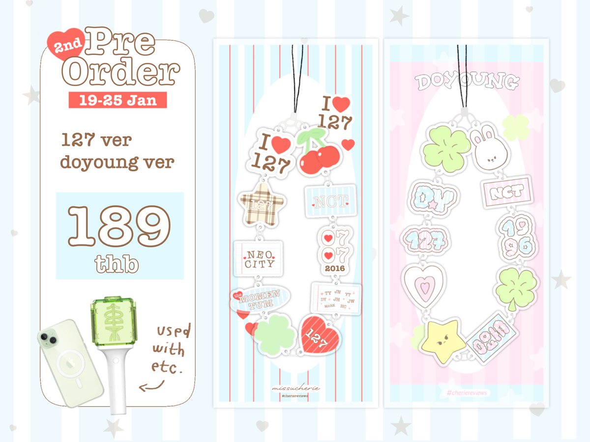 missucherie's tweet photo. pls kindly rt ୨ৎ สุ่มแจก 1 อัน 

🏡 2nd for Pre order 
ᰔ Hand Strap 127 and Doyoung 

⭐️ 189 thb มัดจำ 100 บาท 
 ♡ today - 25 Jan 14.00 / ทันคอน 

รายละเอียดเพิ่มเติมในฟอร์ม 💘
https://t.co/KbLwkWgi6S

#ตลาดนัดnct127 
#NCT127_NEOCITY_BANGKOK_THE_MOMENTUM https://t.co/FsrMQTgIGx