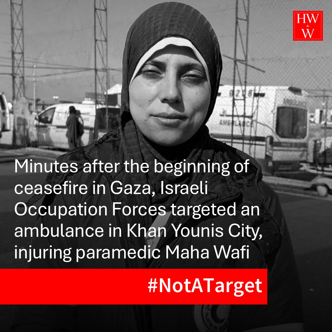 HCWWatch's tweet photo. Real-time justice and accountability, not a ceasefire, are what deter war criminals.
#NotATarget #GazaCeasefire #Gaza https://t.co/v0hh80uqO7