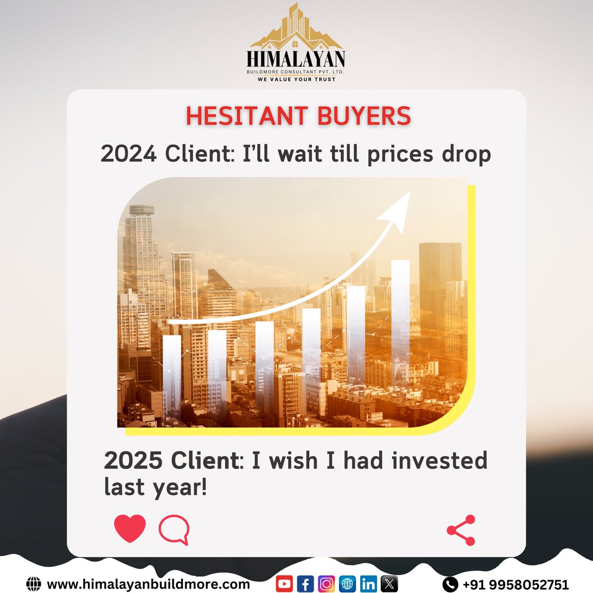 HimalayanBMore's tweet photo. Don’t wait for ‘next year’ to invest — today’s prices are tomorrow’s memories. 🏡💸
𝐇𝐢𝐦𝐚��𝐚𝐲𝐚𝐧 - 𝐖𝐞 𝐕𝐚𝐥𝐮𝐞 𝐘𝐨𝐮𝐫 𝐓𝐫𝐮𝐬𝐭!
📱 +𝟗𝟏 𝟗𝟗𝟓𝟖𝟎 𝟓𝟐𝟕𝟓𝟏
#himalayanbuildmore #BuyNowOrCryLater #SmartInvestments #RealEstateOpportunities #NewBeginnings #investment https://t.co/J1yn5JEGuJ