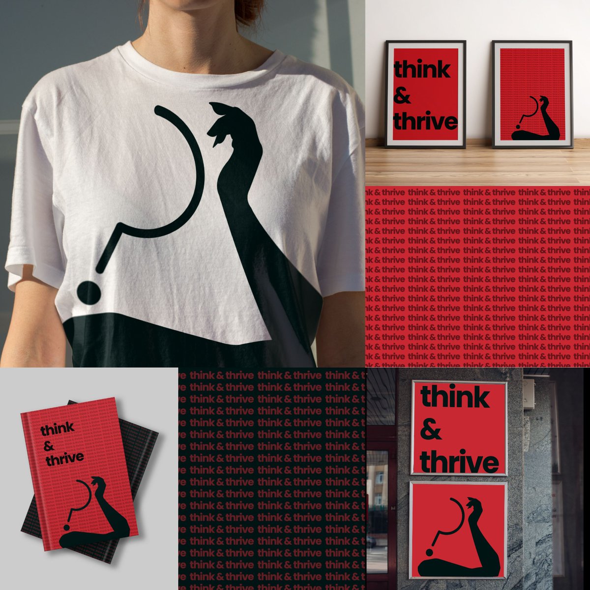 muskmalondesign's tweet photo. ❔ The power of inquiry 💭 This 'Think and Thrive' design flips the script. A question mark as the head? Now that's a thought-provoking concept. #thinkandthrive #conceptualdesign #graphicdesigner #digitalart #coverart #branding #capmaign #campaigndesign #art #muskmalon #bookcover https://t.co/p2gFMTzceB