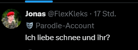KeksOwOmat's tweet photo. @FlexKleks Was hat das mit dem Parodie-Account auf sich? Warst du das? https://t.co/wkw6iZKV4m