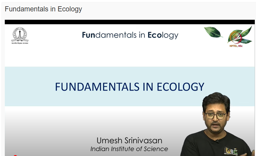 Vishu Guttal !! ವಿಶ್ವೇಶ ಗುತ್ತಲ್ (@vishuguttal) on Twitter photo Fundamentals of Ecology Course has now begun and is now running via NPTEL! The course is taught by various faculty of <a href="/iiscbangalore/">IISc Bangalore</a>.
The course covers broad topics in Ecology; prerequisites, free & is open for all!
preview: onlinecourses.nptel.ac.in/noc25_ge14/pre…
Reg last date~27th Jan. Fundamentals of Ecology Course has now begun and is now running via NPTEL! The course is taught by various faculty of <a href="/iiscbangalore/">IISc Bangalore</a>.
The course covers broad topics in Ecology; prerequisites, free & is open for all!
preview: onlinecourses.nptel.ac.in/noc25_ge14/pre…
Reg last date~27th Jan.