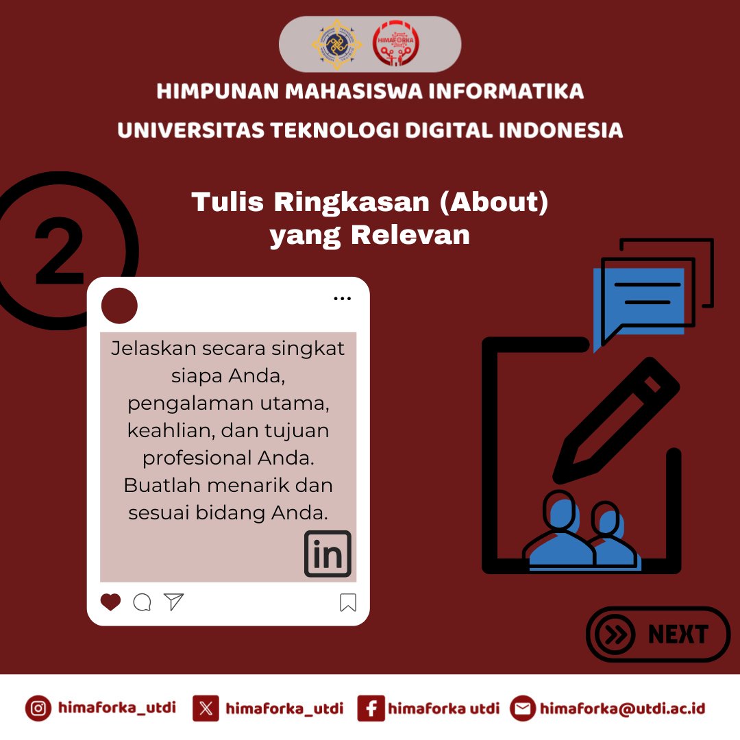himaforka_utdi's tweet image. Salam Informatika!
LinkedIn kamu masih terlihat biasa aja? 🤔
Kami punya 5 tips penting untuk bikin profilmu jadi lebih menarik dan profesional!
🔗 Kepoin sekarang, tingkatkan personal branding di dunia digital!
#HimaForkaUTDI #LinkedInTips #MahasiswaInformatika #himaforka