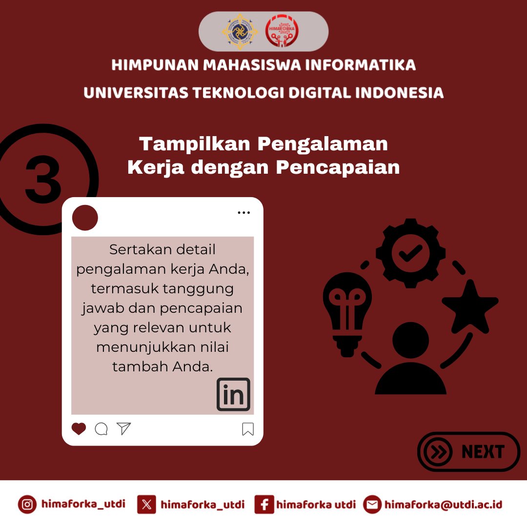 himaforka_utdi's tweet image. Salam Informatika!
LinkedIn kamu masih terlihat biasa aja? 🤔
Kami punya 5 tips penting untuk bikin profilmu jadi lebih menarik dan profesional!
🔗 Kepoin sekarang, tingkatkan personal branding di dunia digital!
#HimaForkaUTDI #LinkedInTips #MahasiswaInformatika #himaforka