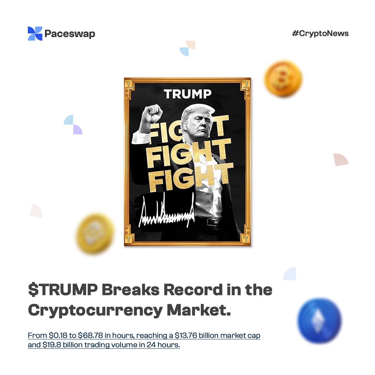 paceswap's tweet photo. The newly launched $TRUMP meme coin has made an impressive impact, breaking several record within hours of it’s debut.
#CryptoRevolution #CryptoSurge #PaceSwap https://t.co/bBs4zcUJUH