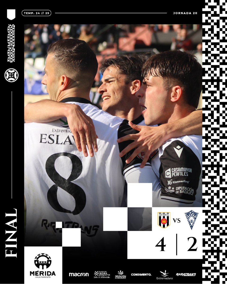 Merida_AD's tweet photo. ✅ ¡FINAL! ¡FINAL! ¡FINAL! ¡Victoria en el Romano!

⚪️⚫️ ¡Grande EQUIPO y AFICIÓN! 

@Merida_AD 4-2 @marbella_fc 

⚽️⚽️⚽️ @javieslava_96 
⚽️ @liberbeltran11 

#MéridaMarbella https://t.co/9EtL5ckx4j
